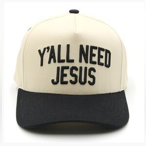 Y’ALL NEED JESUS Black and Cream Embroidered Cap